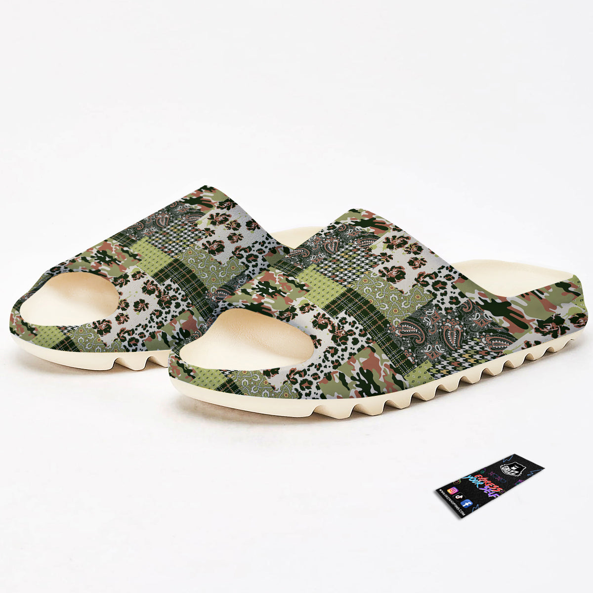 Green Camouflage Tartan Paisley Patchwork Print Pattern Sandals-grizzshop