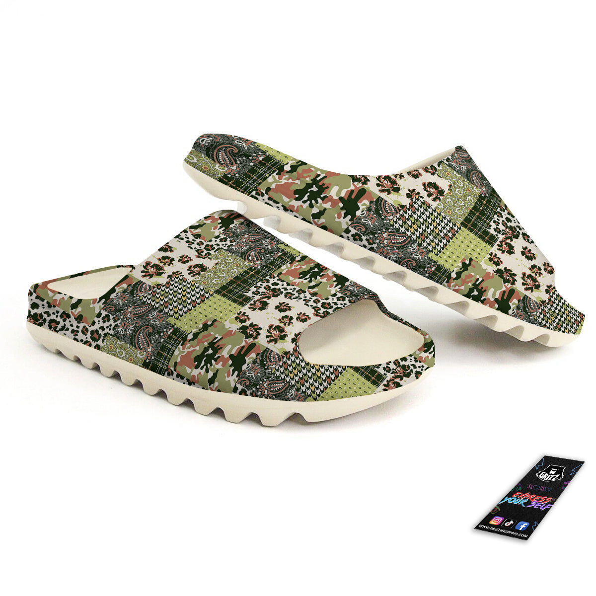 Green Camouflage Tartan Paisley Patchwork Print Pattern Sandals-grizzshop