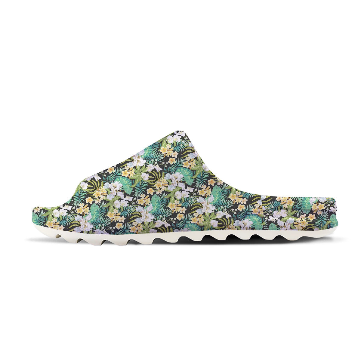 Green Chameleon And Flowers Plumeria Orchid Print Pattern Sandals-grizzshop