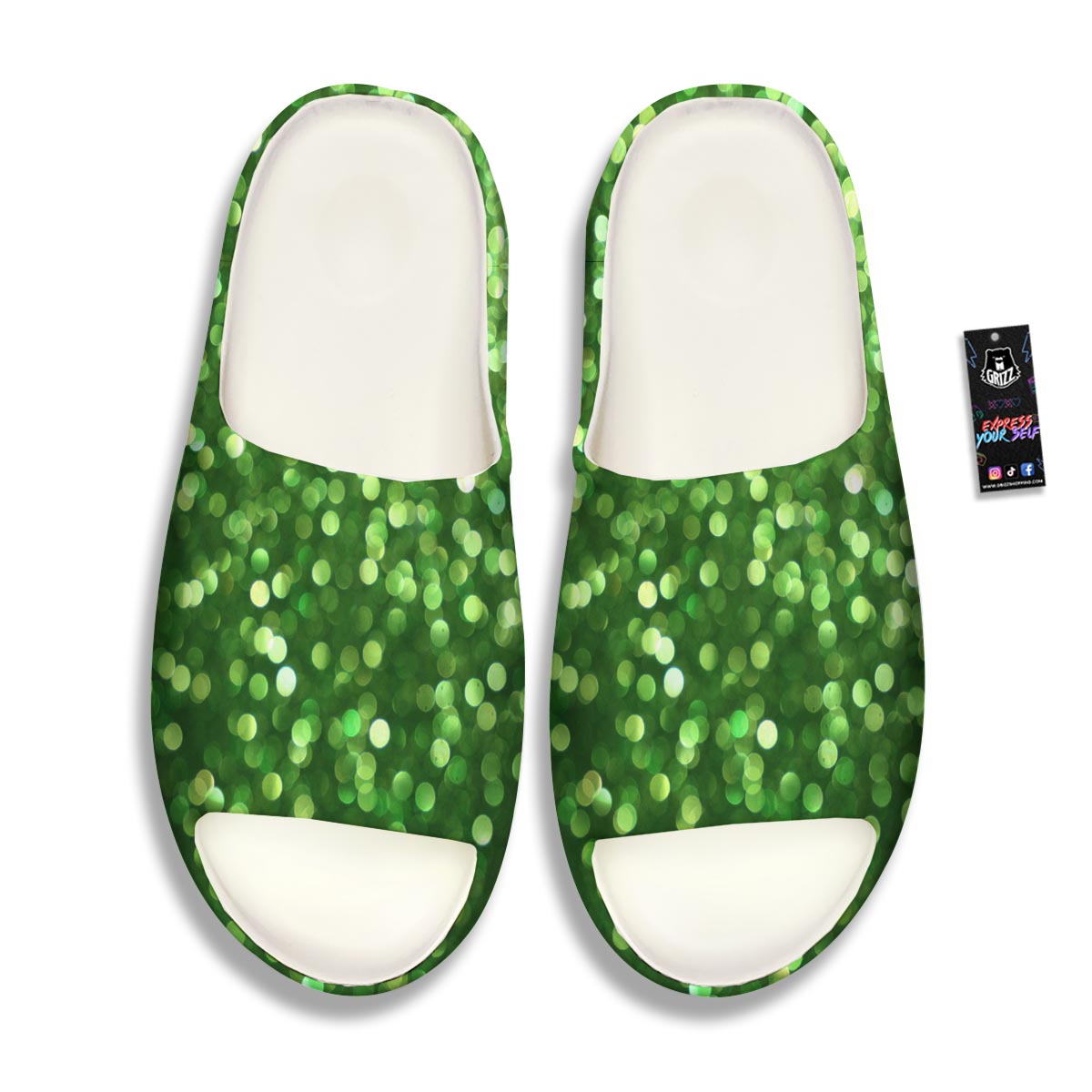 Green Glitter Artwork Shamrock Print Pattern Sandals-grizzshop