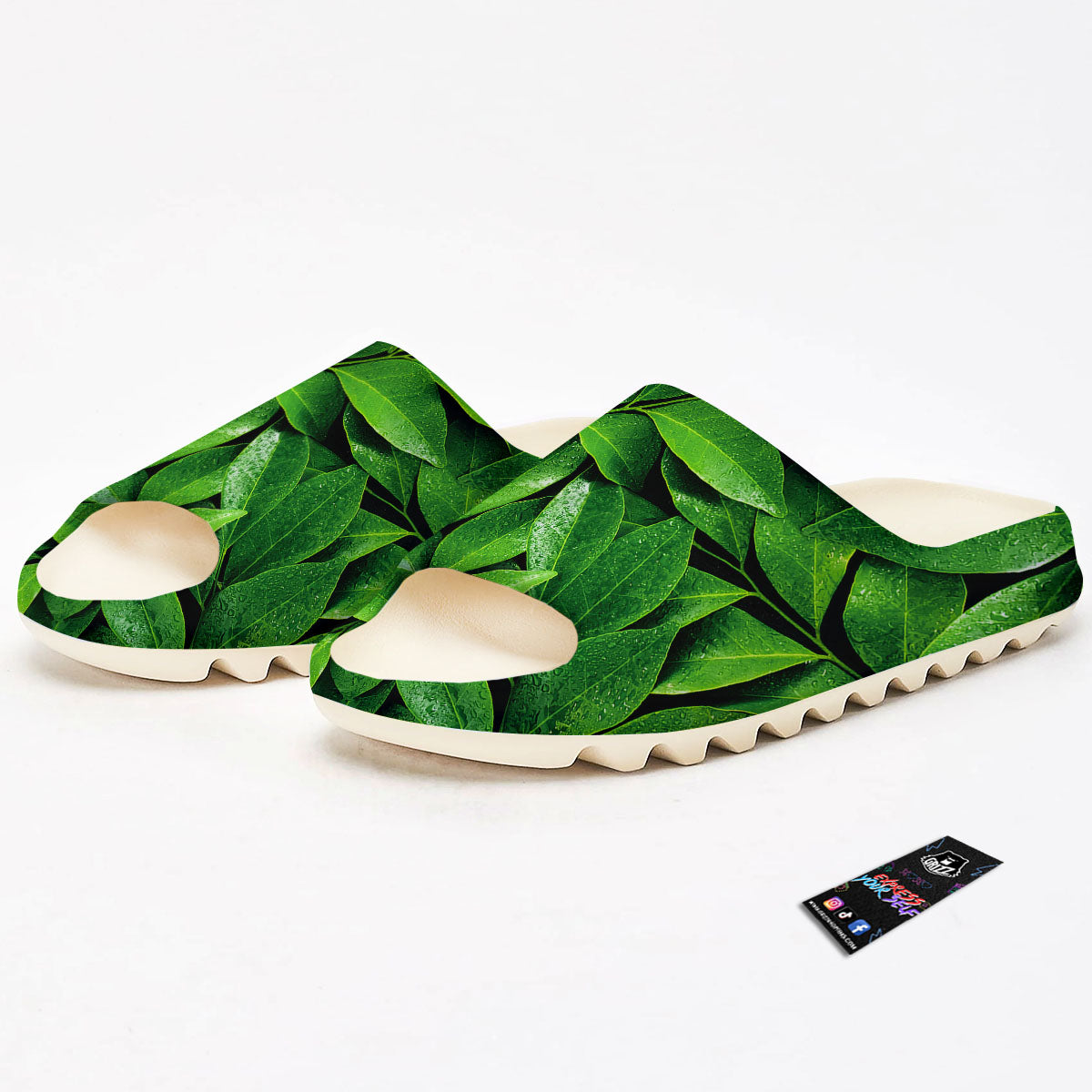 Green Leaf Print Sandals-grizzshop