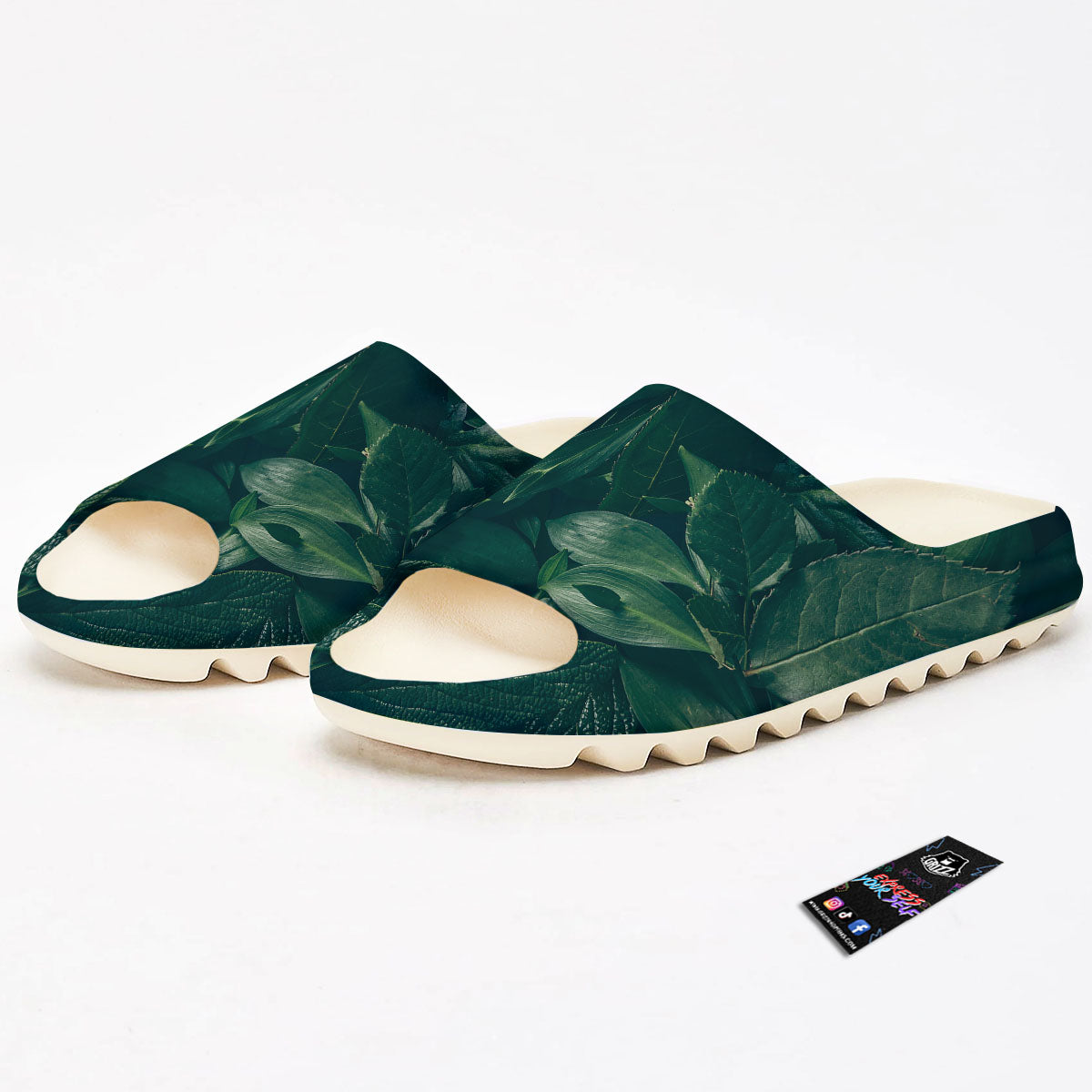 Green Natural Leaf Print Sandals-grizzshop