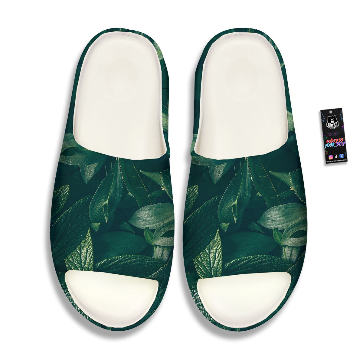 Green Natural Leaf Print Sandals-grizzshop