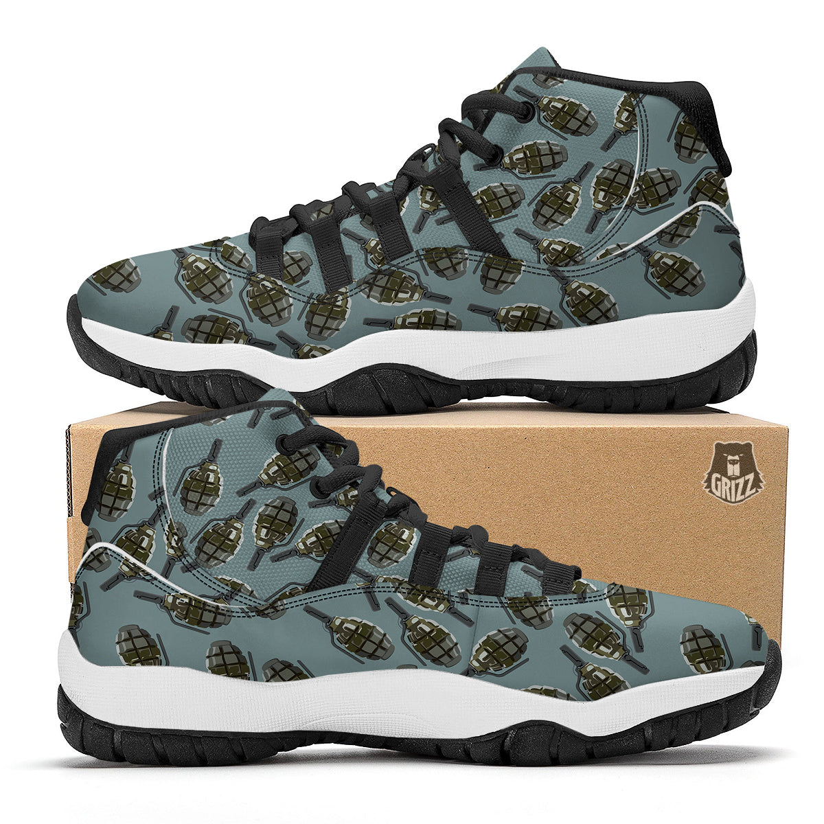 Grenade Print Pattern Black Bball Shoes-grizzshop