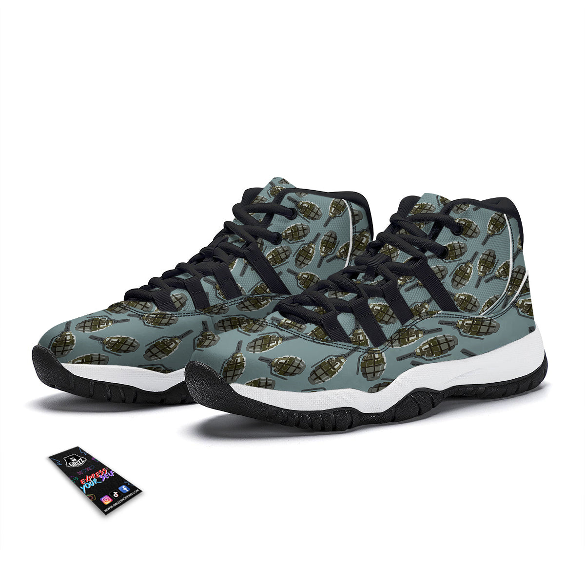 Grenade Print Pattern Black Bball Shoes-grizzshop