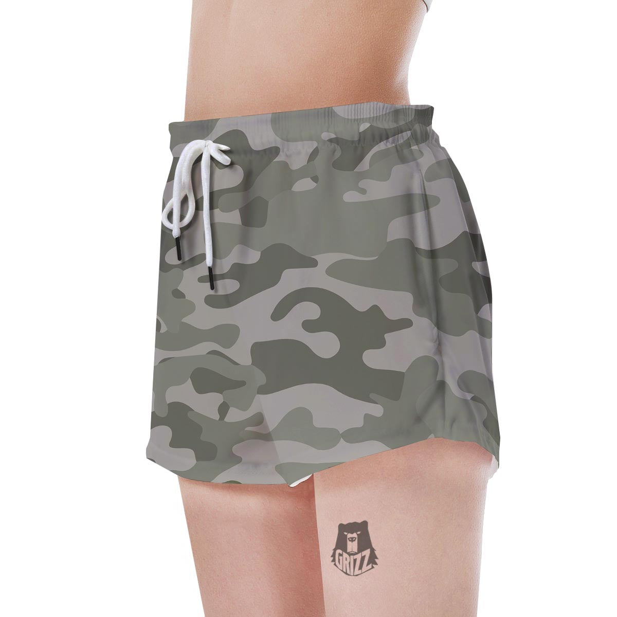 Grey And Green Camouflage Print Women's Shorts-grizzshop