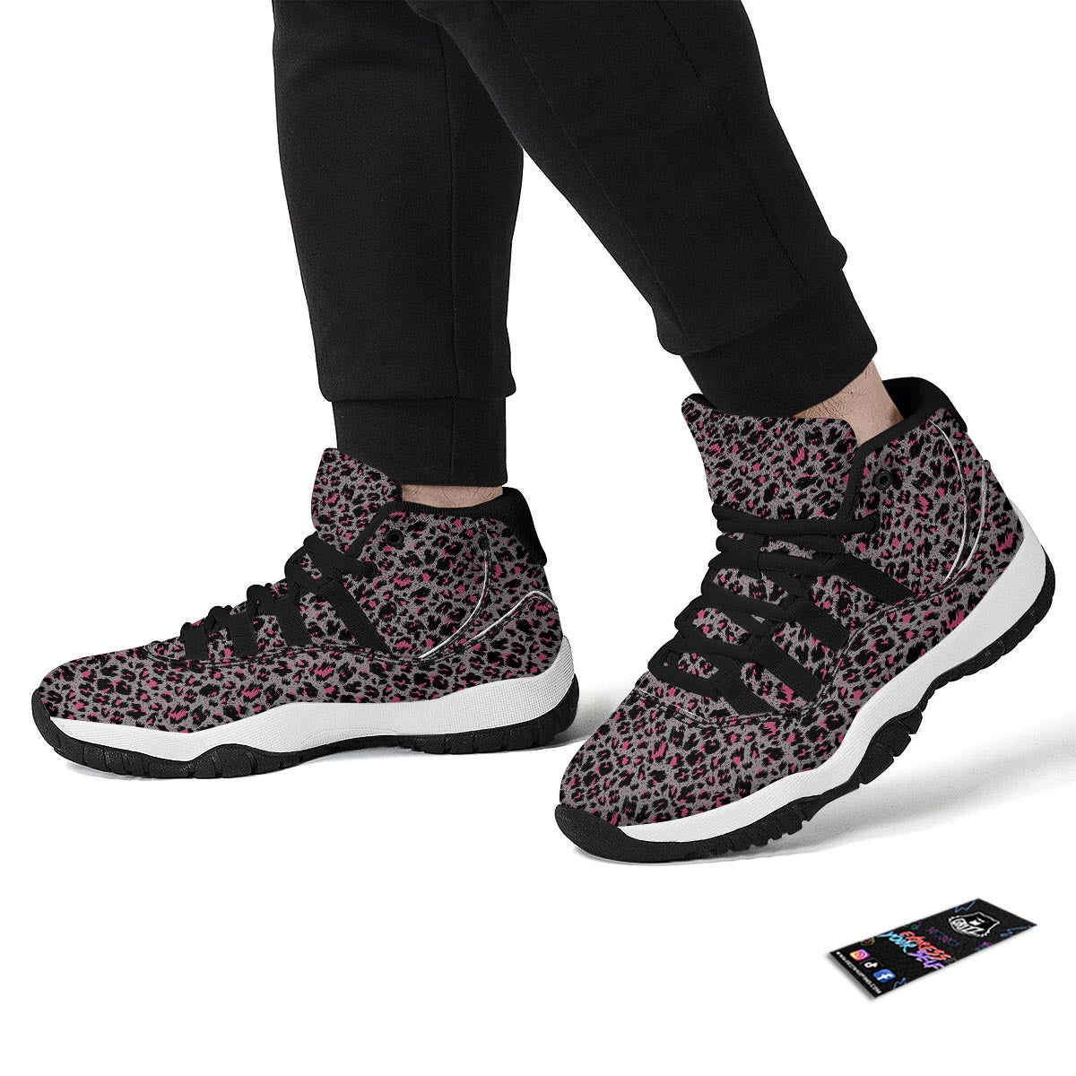 Grey And Pink Leopard Black Bball Shoes-grizzshop