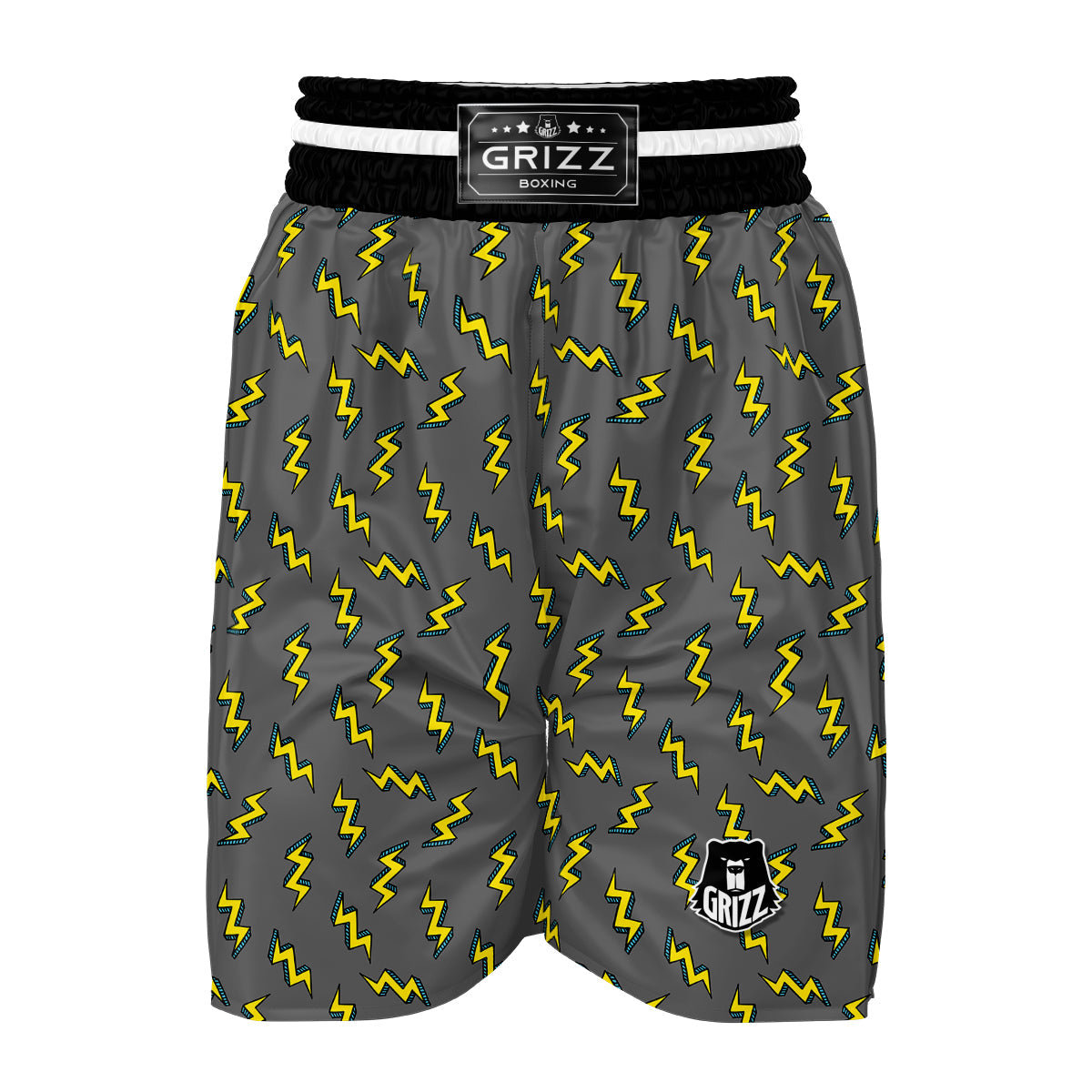 Grey And Yellow Thunder Print Pattern Boxing Shorts-grizzshop