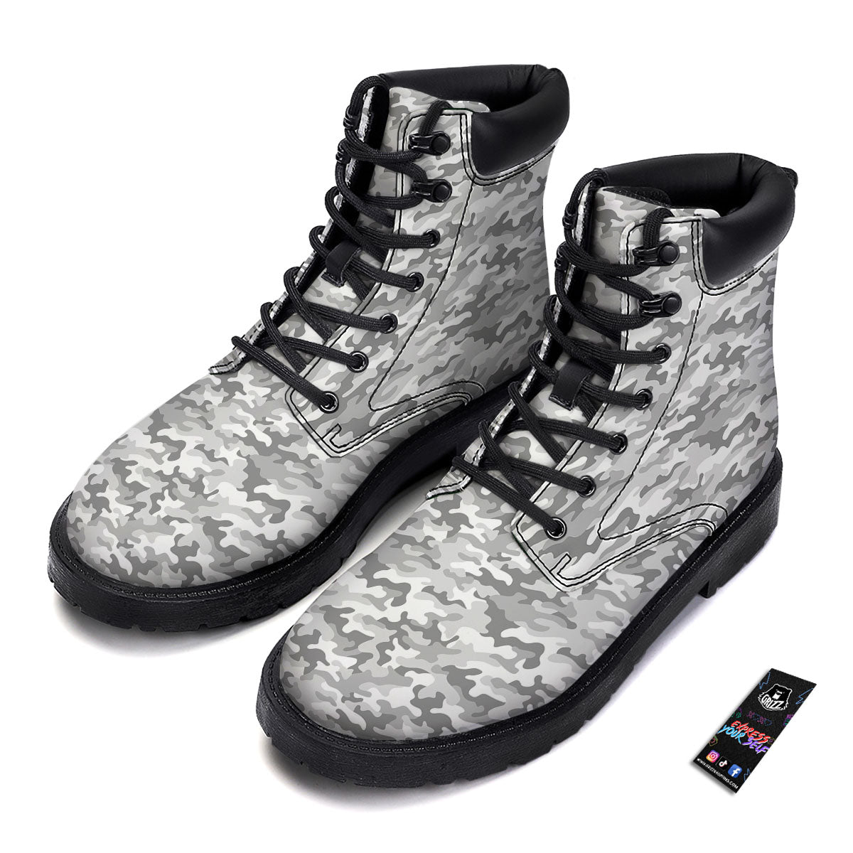 Grey Camouflage Print Pattern Boots-grizzshop