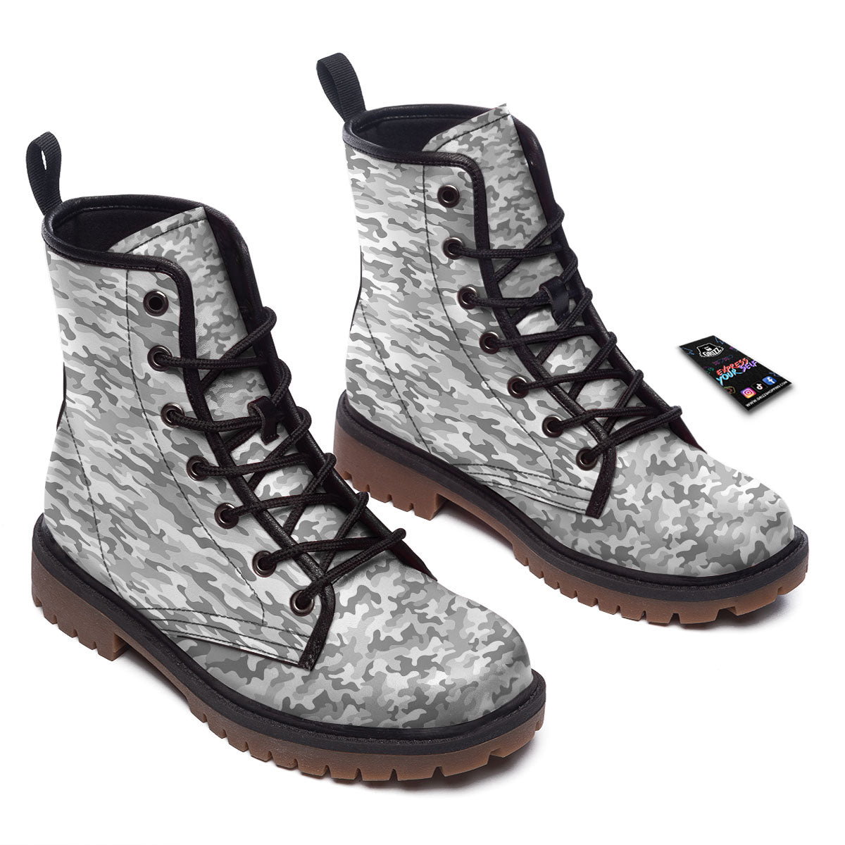 Grey Camouflage Print Pattern Work Boots-grizzshop