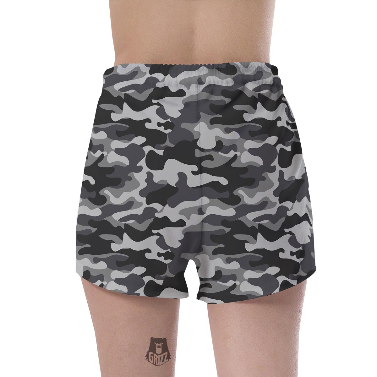 Grey Camouflage Print Women's Shorts-grizzshop