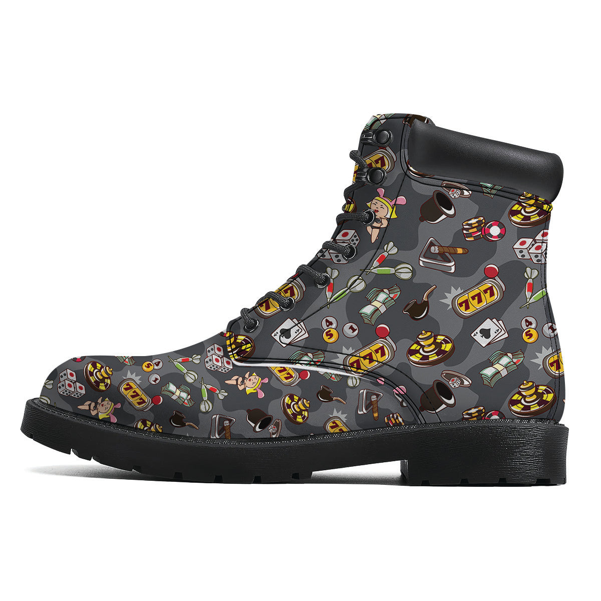 Grey Cute Casino Print Pattern Boots-grizzshop