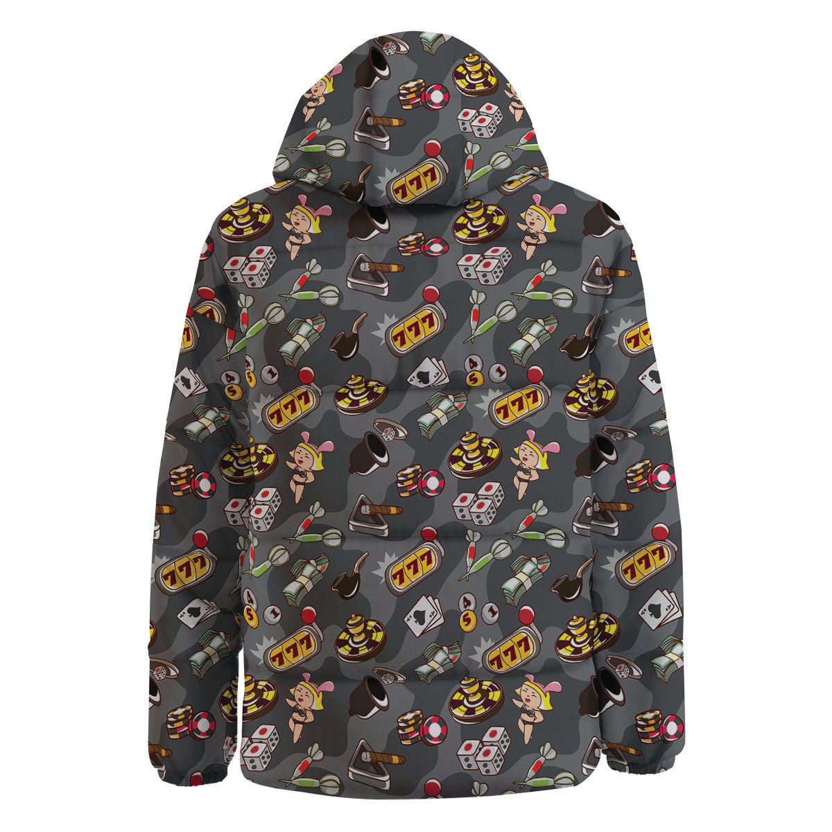 Grey Cute Casino Print Pattern Down Jacket-grizzshop
