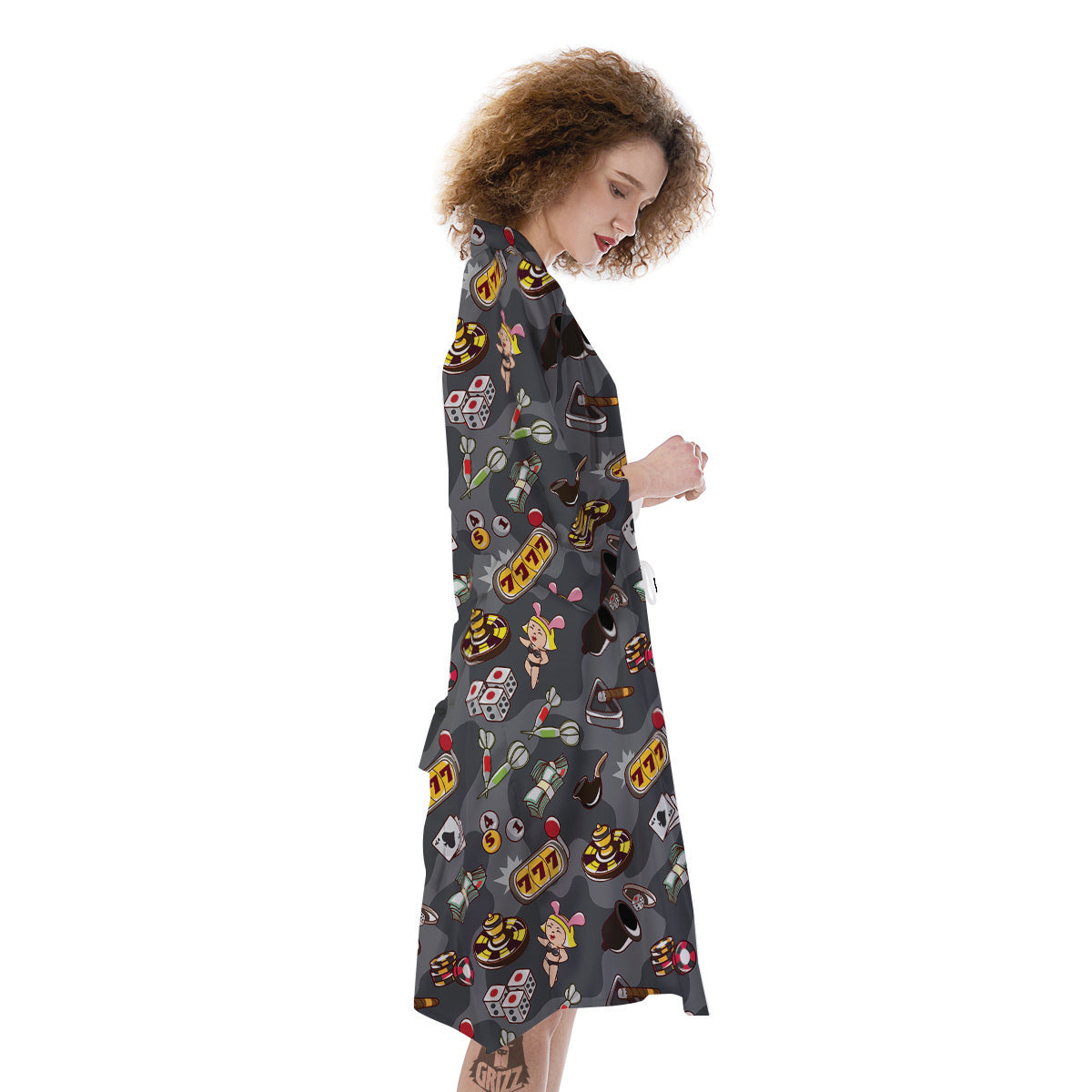 Grey Cute Casino Print Pattern Kimono-grizzshop