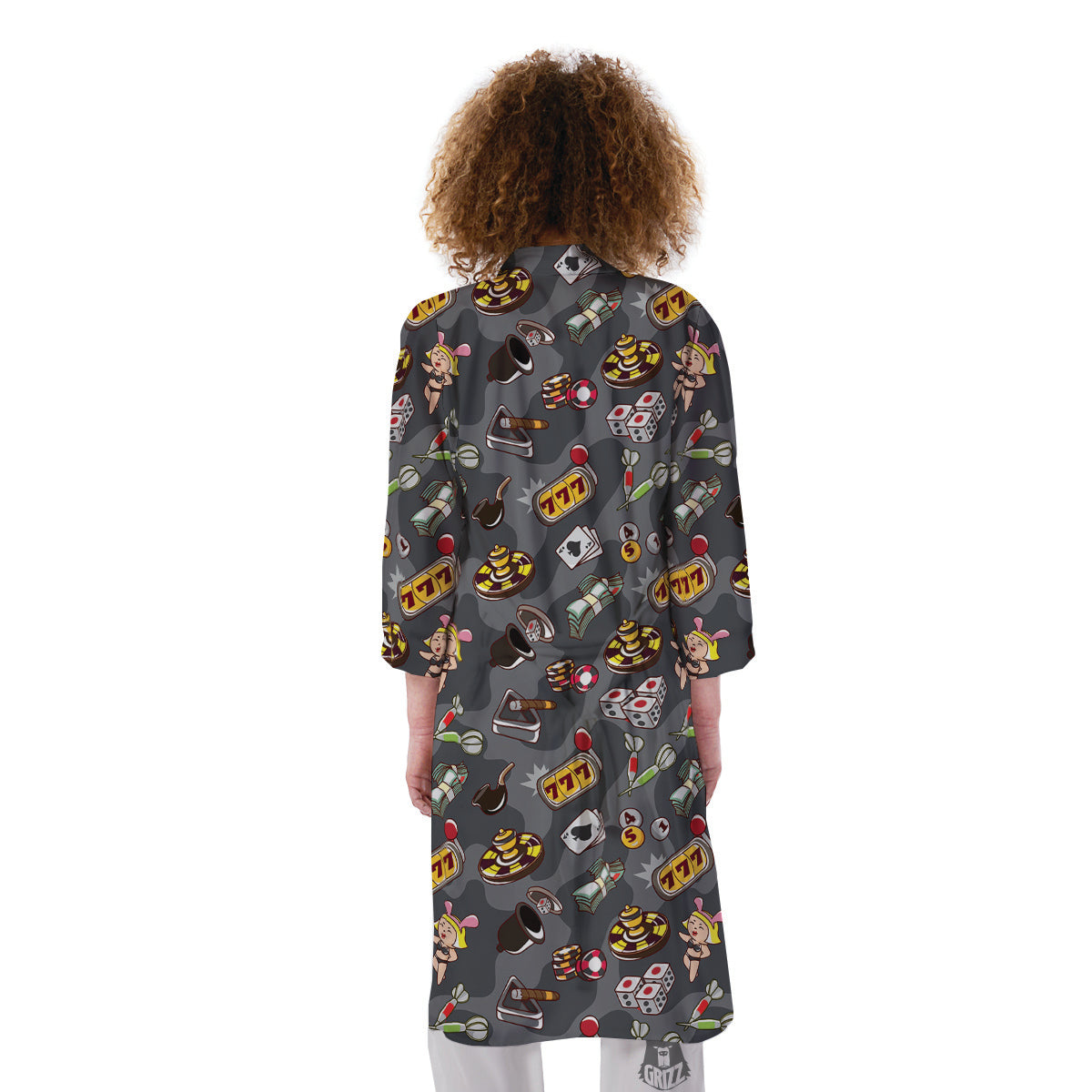 Grey Cute Casino Print Pattern Kimono-grizzshop