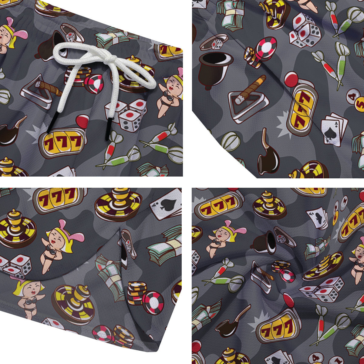 Grey Cute Casino Print Pattern Men's Running Shorts-grizzshop