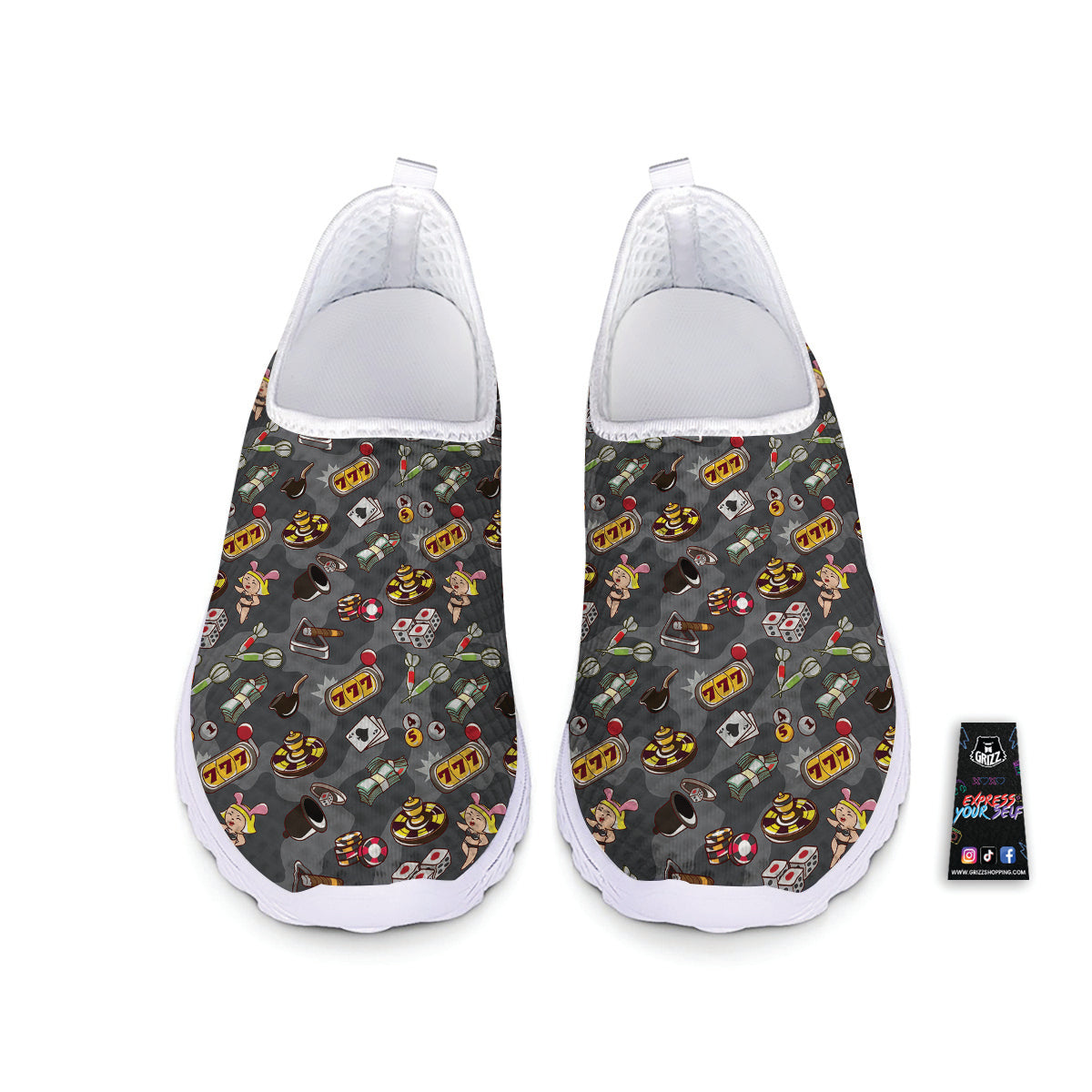 Grey Cute Casino Print Pattern Nurse Shoes-grizzshop