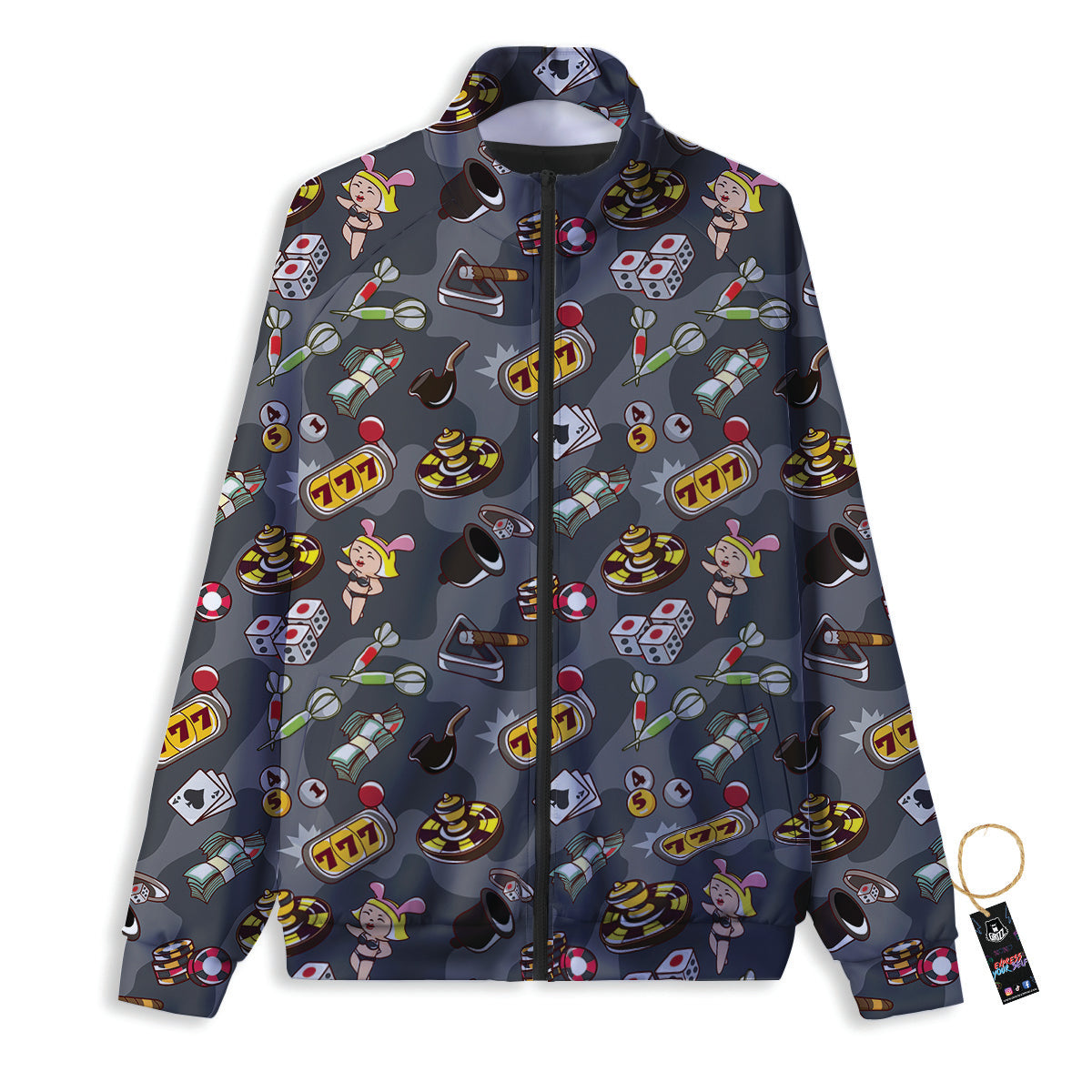 Grey Cute Casino Print Pattern Track Jacket-grizzshop