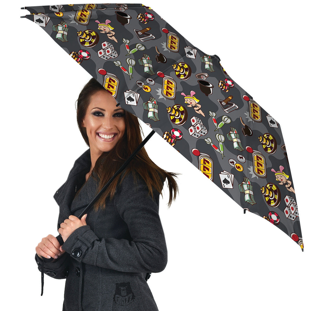 Grey Cute Casino Print Pattern Umbrella-grizzshop