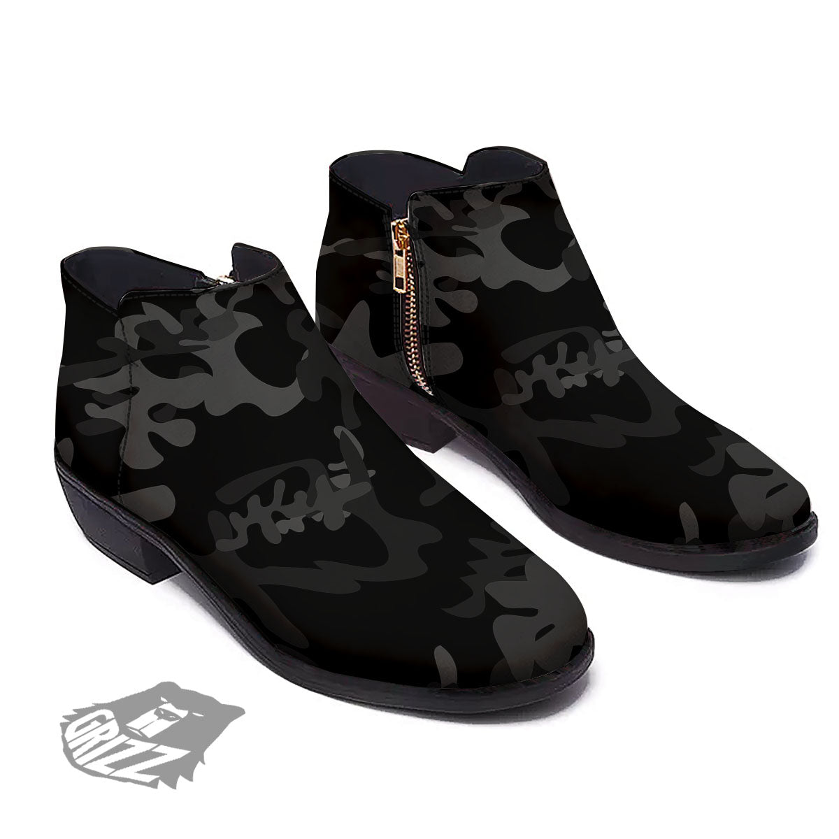 Grey Digital Camo Black Print Pattern Ankle Boots-grizzshop