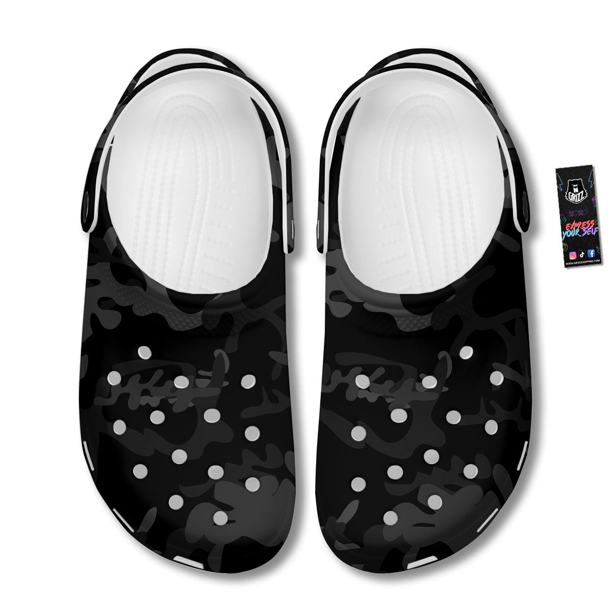 Grey Digital Camo Black Print Pattern Clog-grizzshop