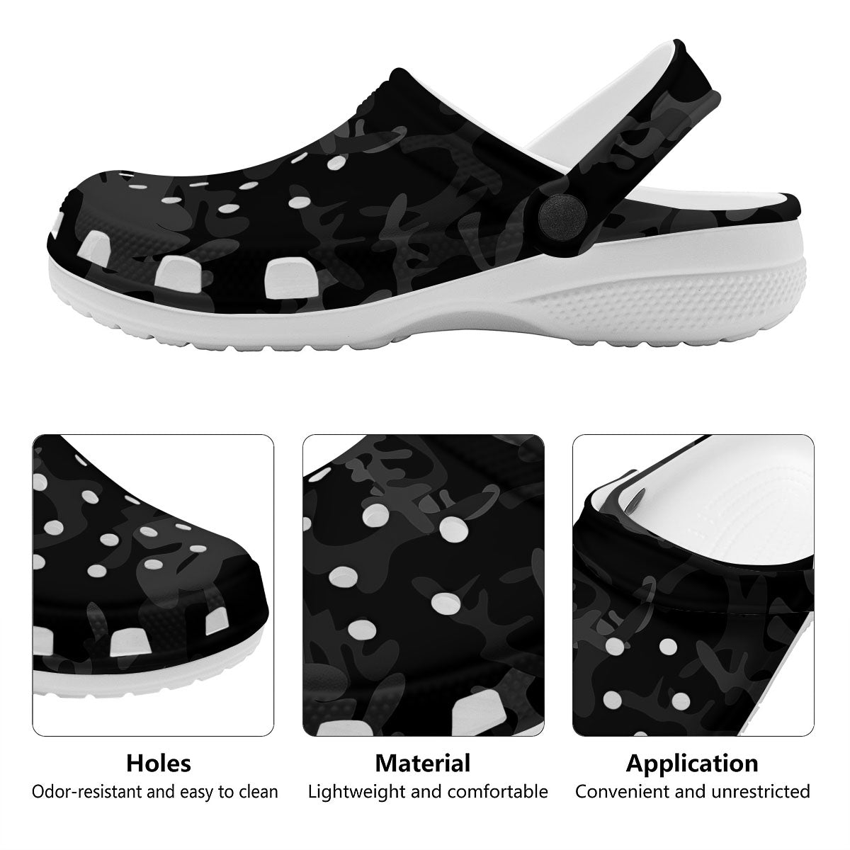Grey Digital Camo Black Print Pattern Clog-grizzshop