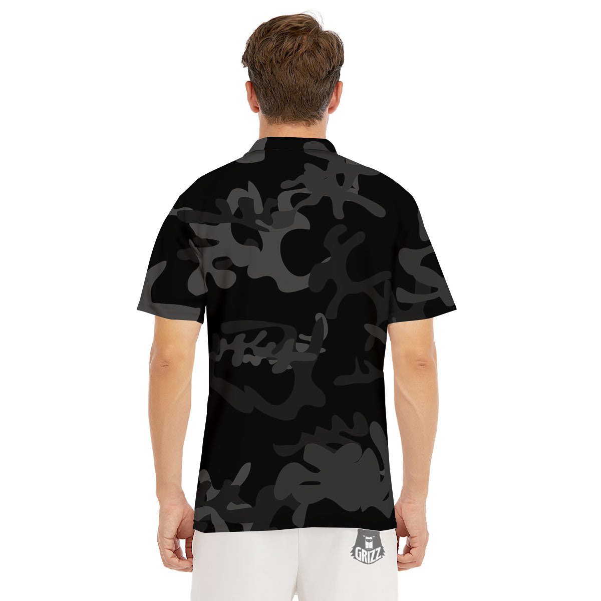 Grey Digital Camo Black Print Pattern Men's Golf Shirts-grizzshop