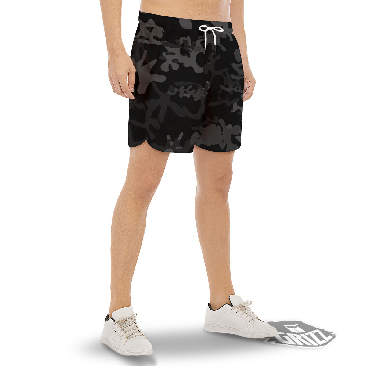 Grey Digital Camo Black Print Pattern Men's Gym Shorts-grizzshop