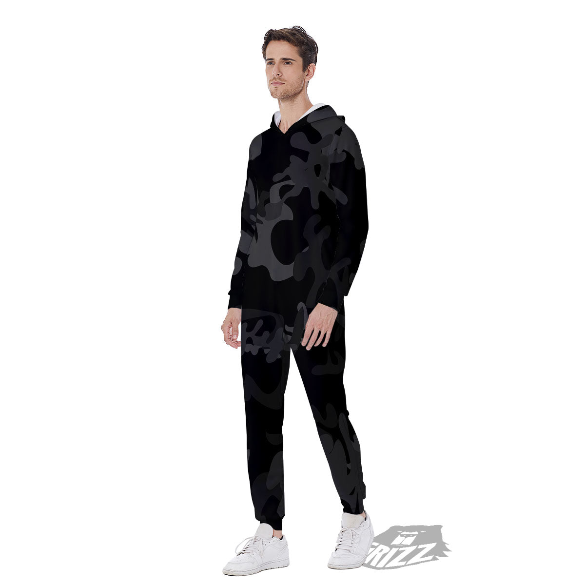 Grey Digital Camo Black Print Pattern Men's Jumpsuit-grizzshop