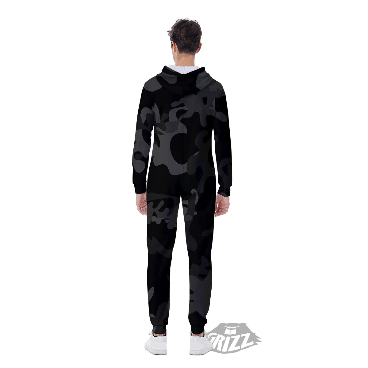 Grey Digital Camo Black Print Pattern Men's Jumpsuit-grizzshop