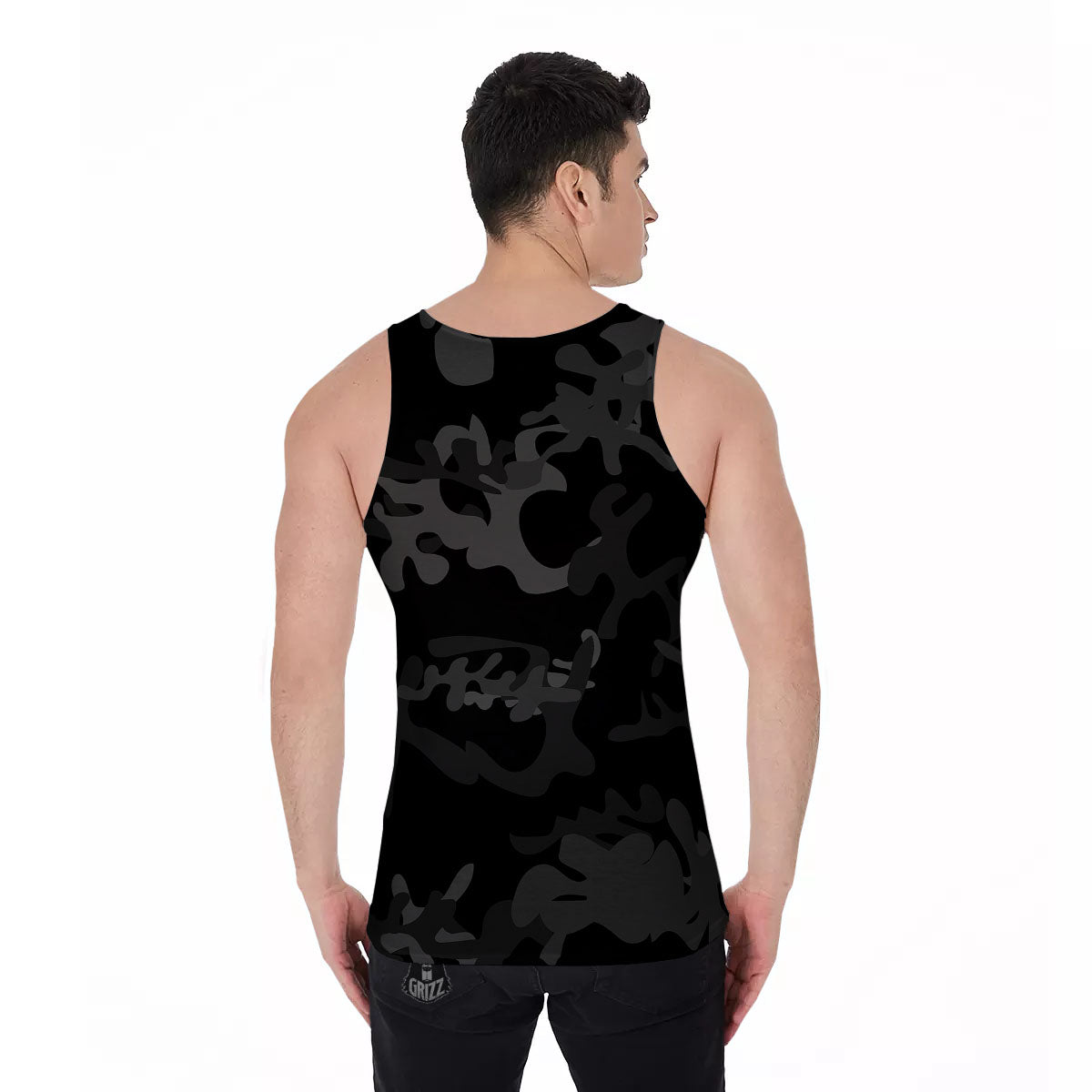 Grey Digital Camo Black Print Pattern Men's Tank Top-grizzshop