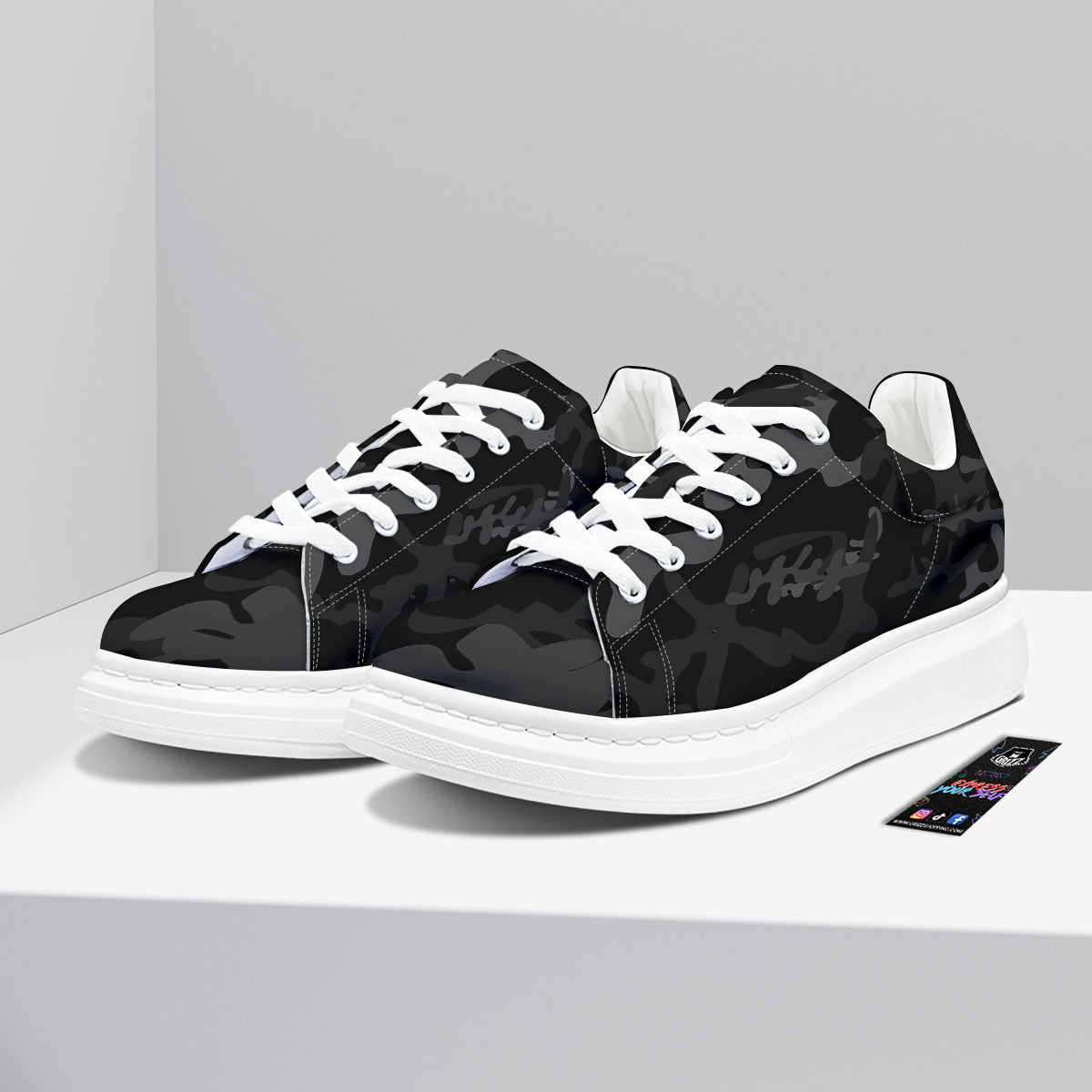 Grey Digital Camo Black Print Pattern Platform Shoes-grizzshop