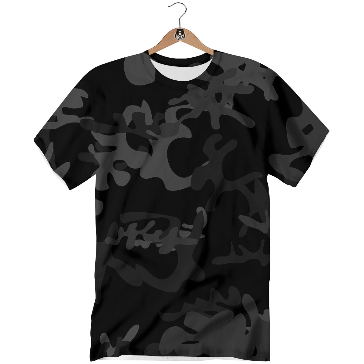 Grey Digital Camo Black Print Pattern T-Shirt-grizzshop