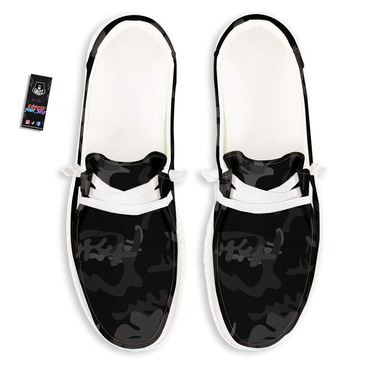 Grey Digital Camo Black Print Pattern White Loafers-grizzshop