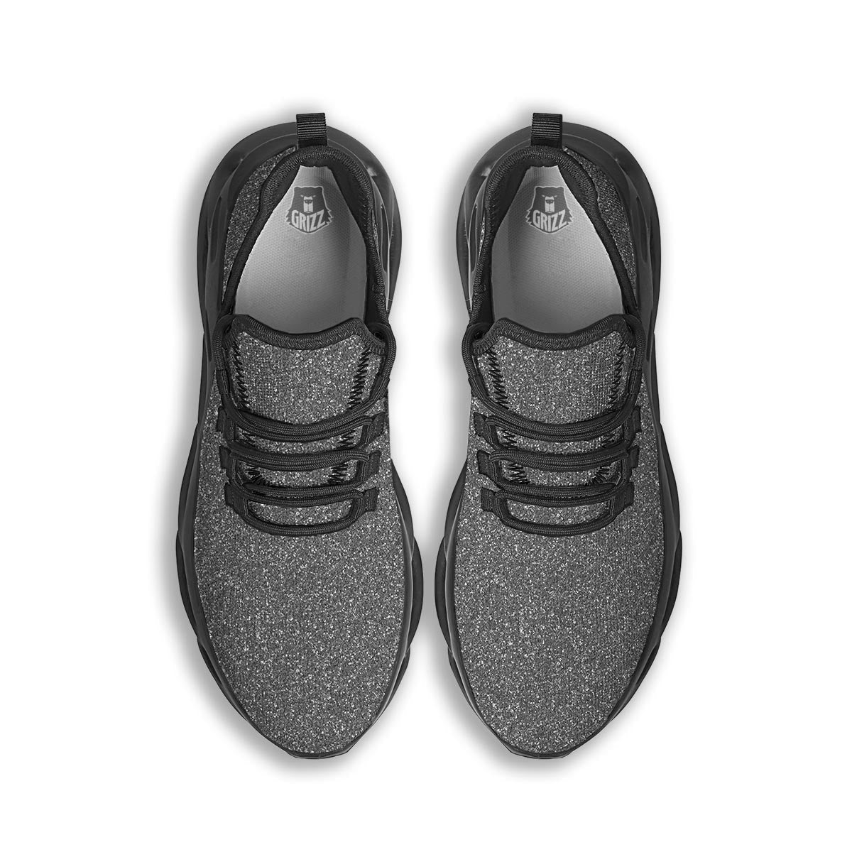 Grey Glitter Artwork Print Black Running Shoes-grizzshop