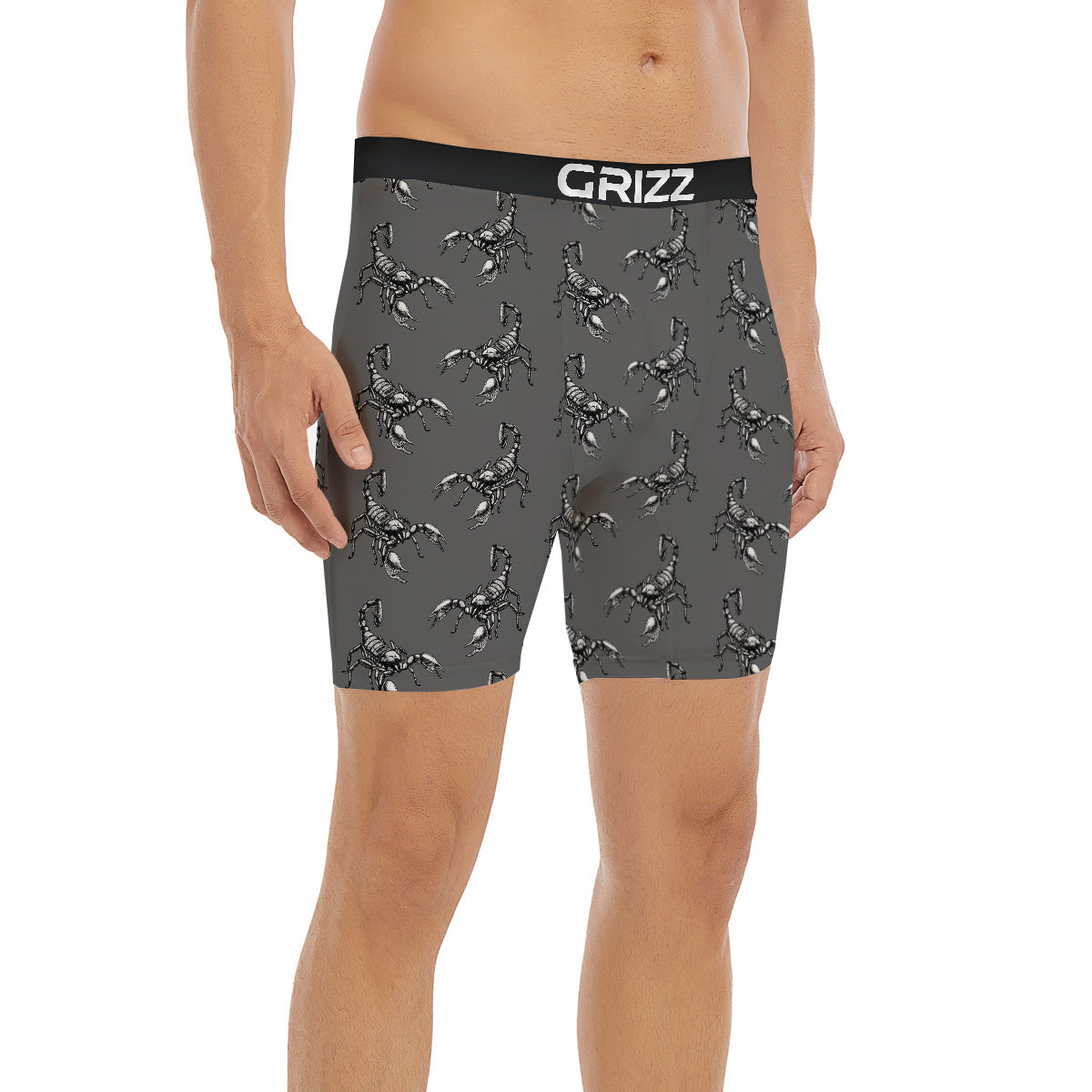 Grey Hand Drawn Scorpion Print Pattern Boxer Briefs-grizzshop