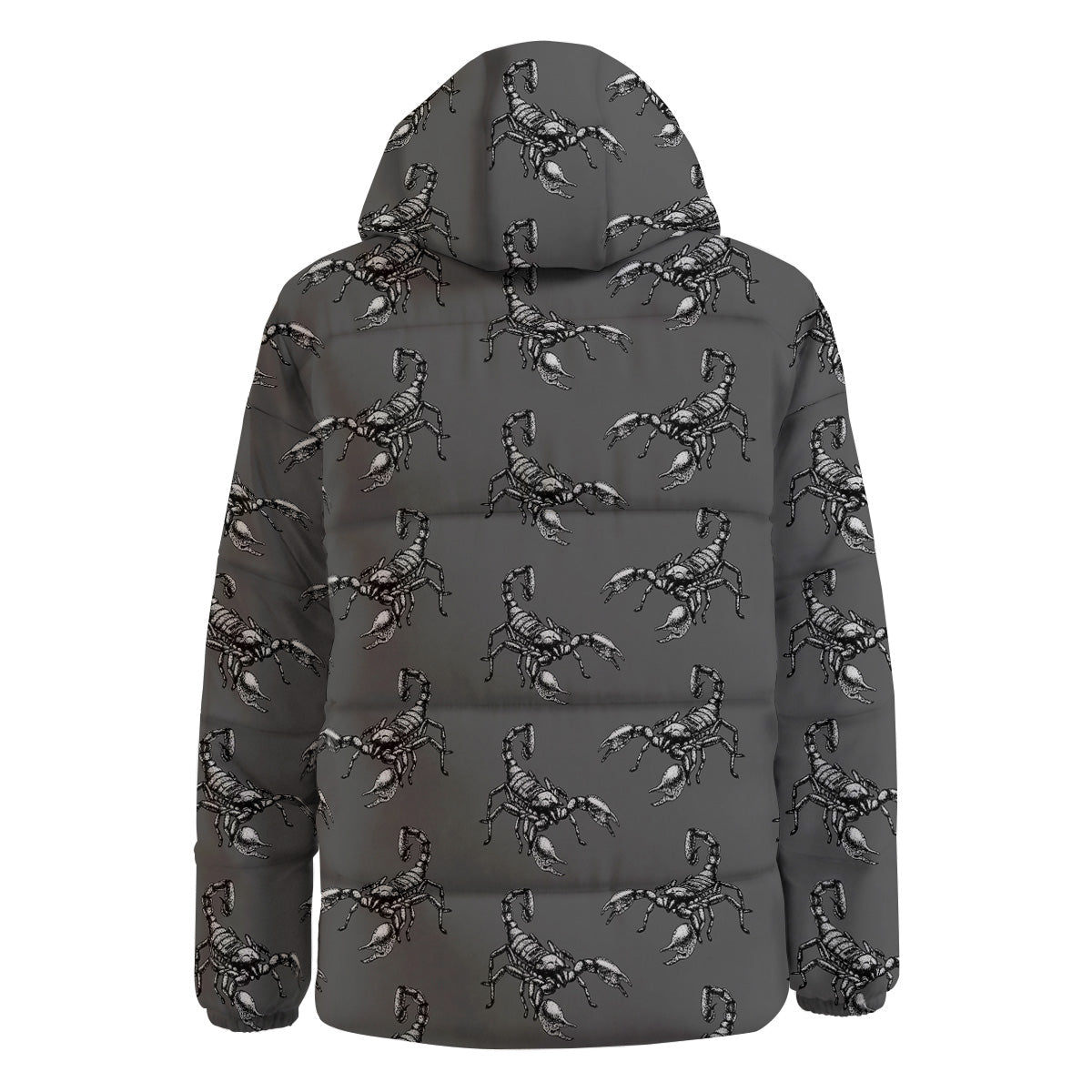 Grey Hand Drawn Scorpion Print Pattern Down Jacket-grizzshop