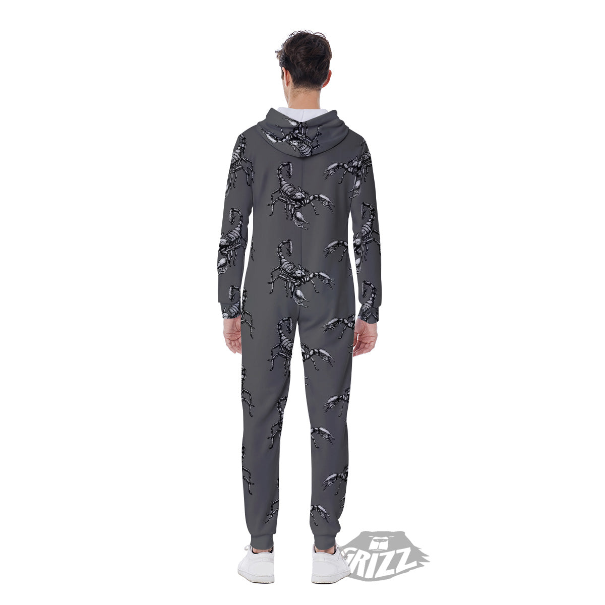 Grey Hand Drawn Scorpion Print Pattern Men's Jumpsuit-grizzshop