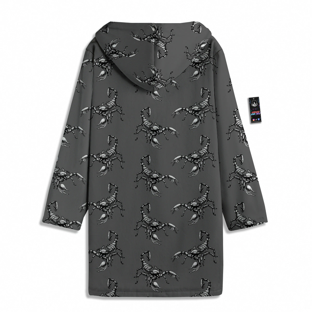 Grey Hand Drawn Scorpion Print Pattern Men's Windbreaker Jacket-grizzshop