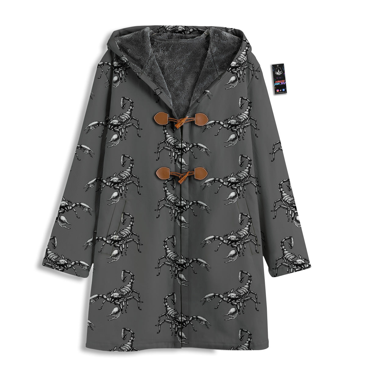 Grey Hand Drawn Scorpion Print Pattern Men's Windbreaker Jacket-grizzshop