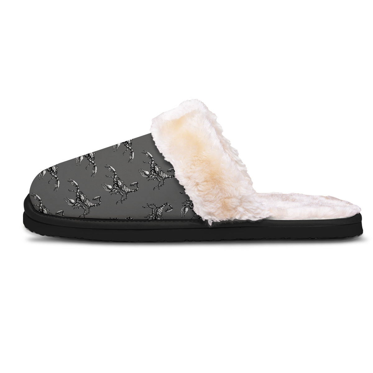 Grey Hand Drawn Scorpion Print Pattern Slippers-grizzshop