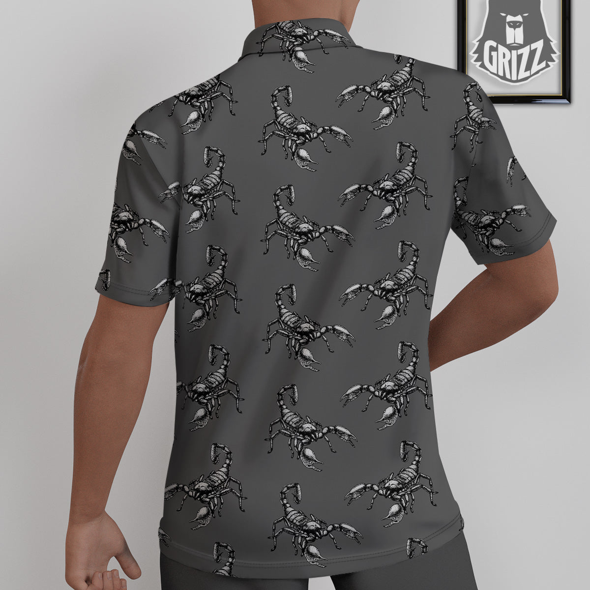Grey Hand Drawn Scorpion Print Pattern Untucked Shirts-grizzshop