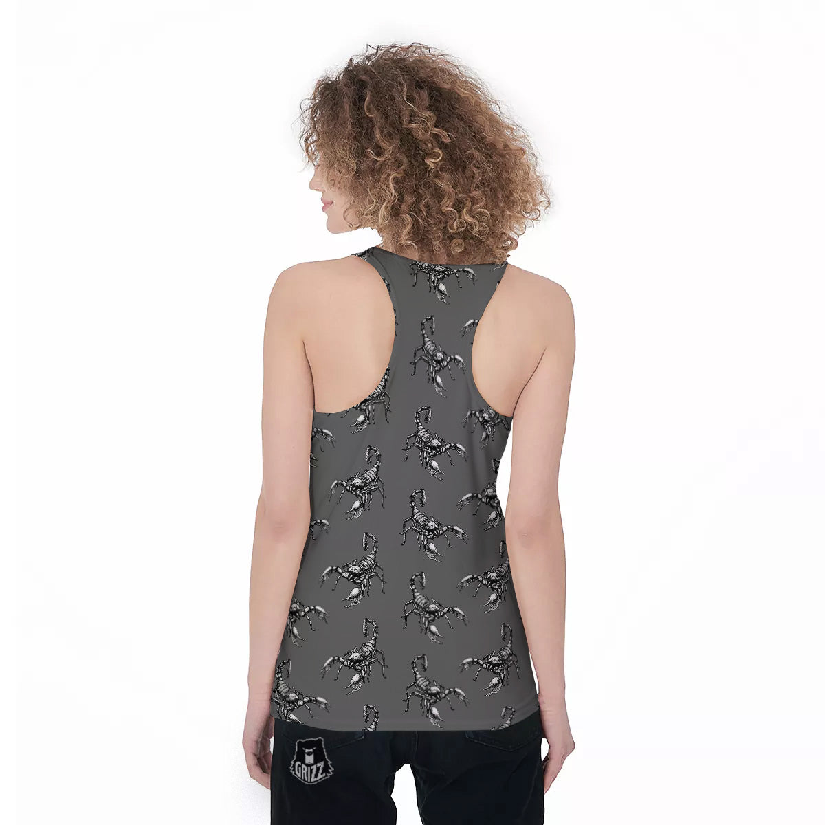 Grey Hand Drawn Scorpion Print Pattern Women's Racerback Tank Top-grizzshop