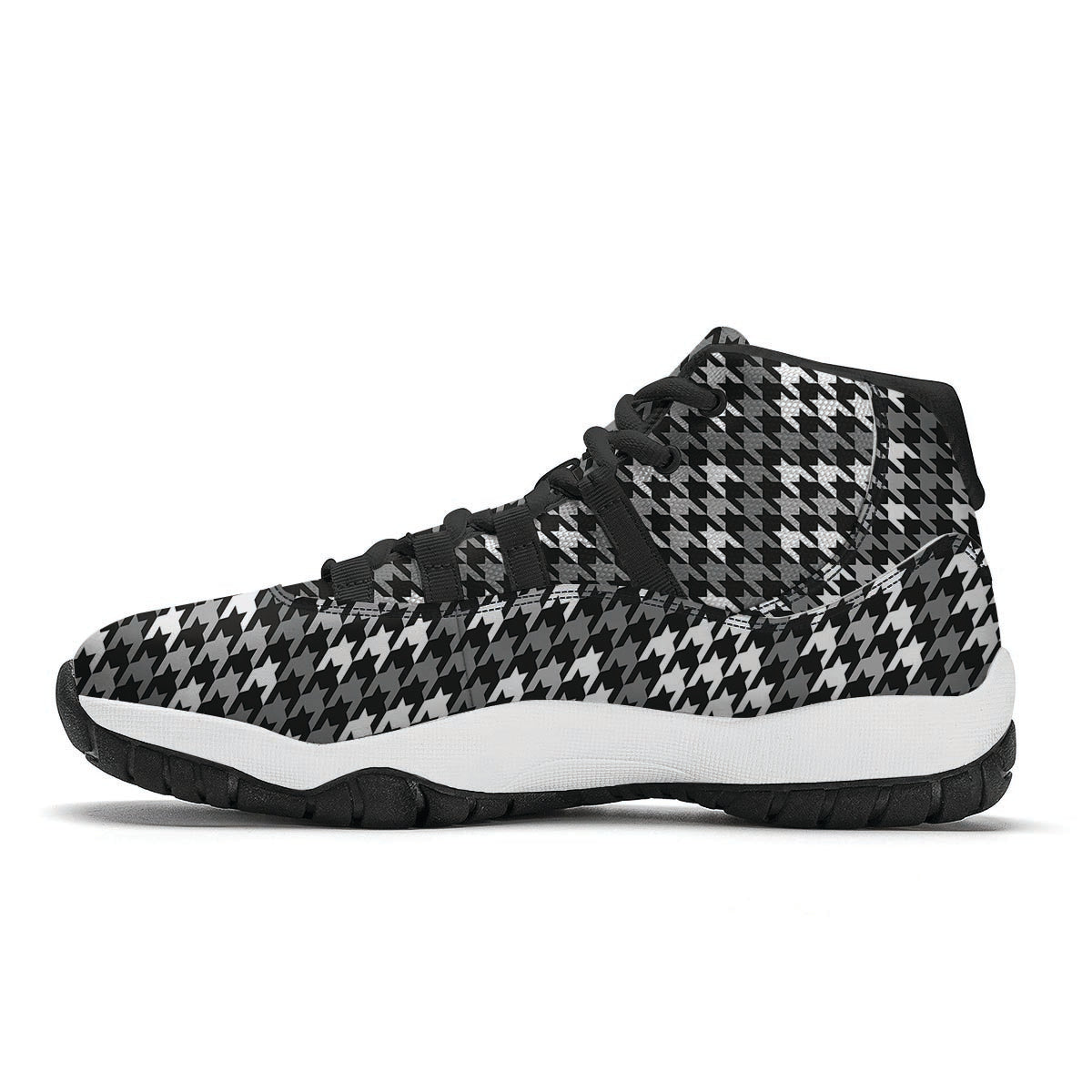 Grey Houndstooth Black Bball Shoes-grizzshop