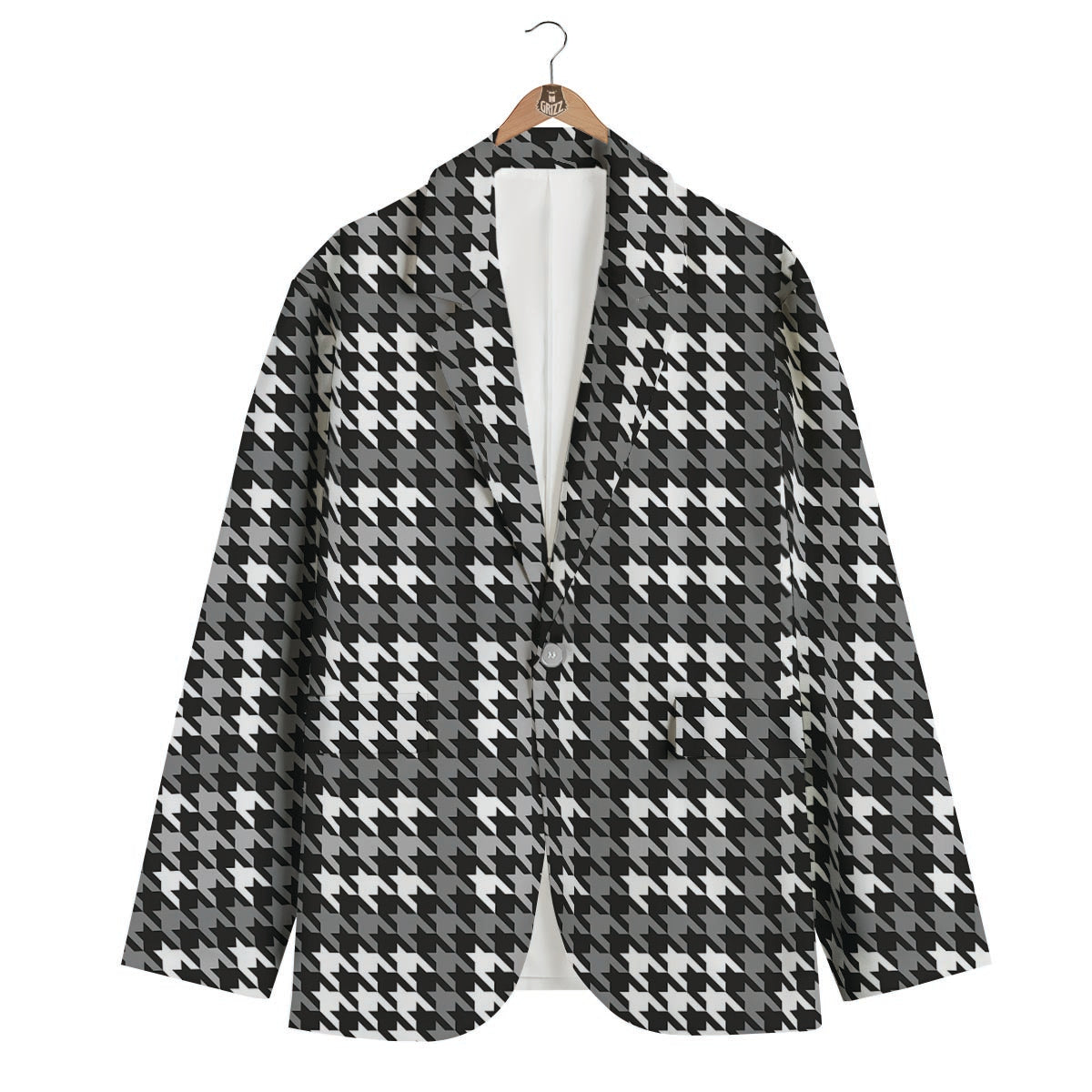 Grey Houndstooth Men's Blazer-grizzshop
