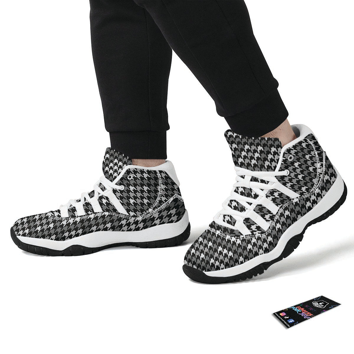 Grey Houndstooth White Bball Shoes-grizzshop