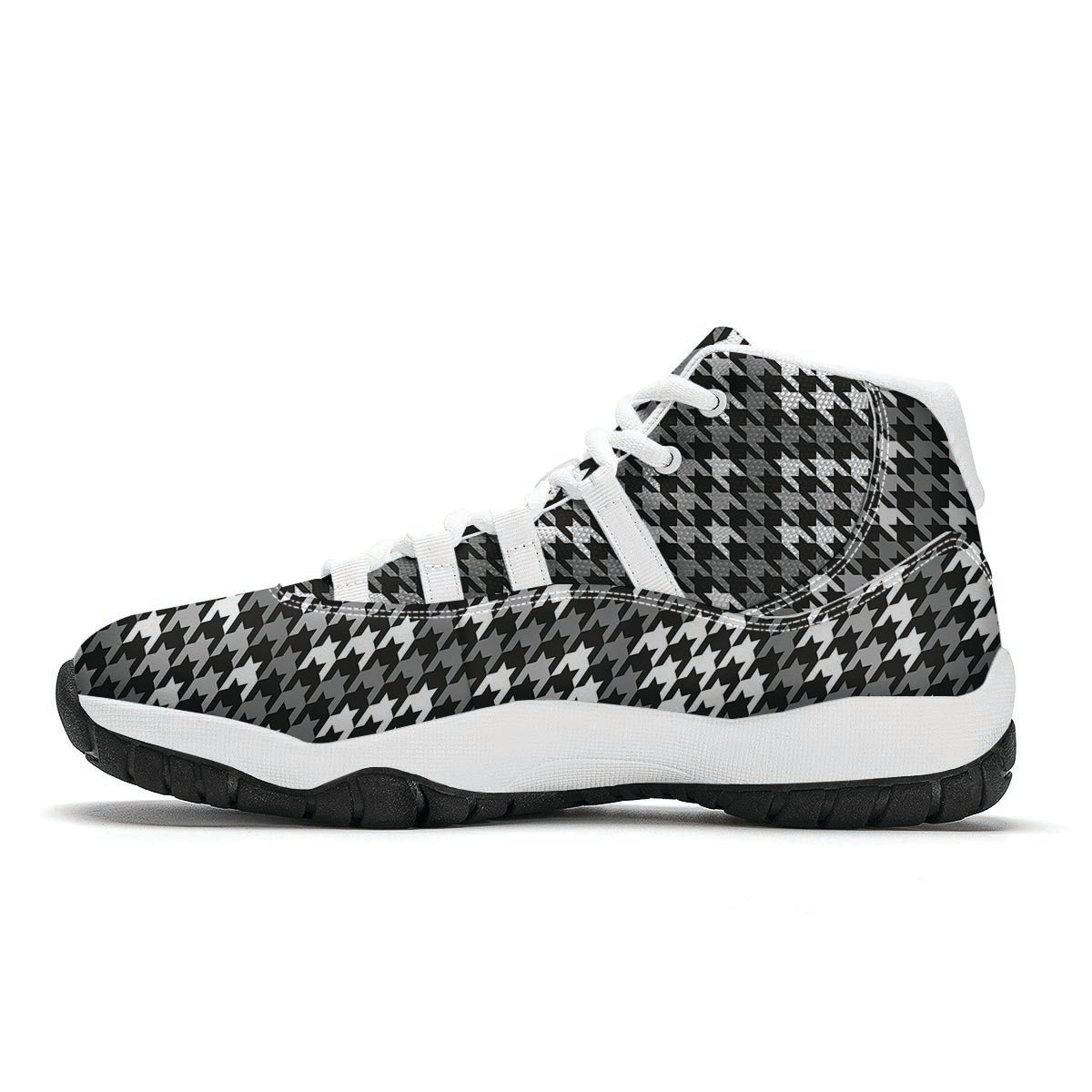 Grey Houndstooth White Bball Shoes-grizzshop