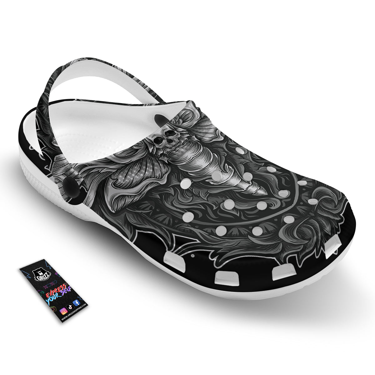 Grey Moth Skull Print Clog-grizzshop