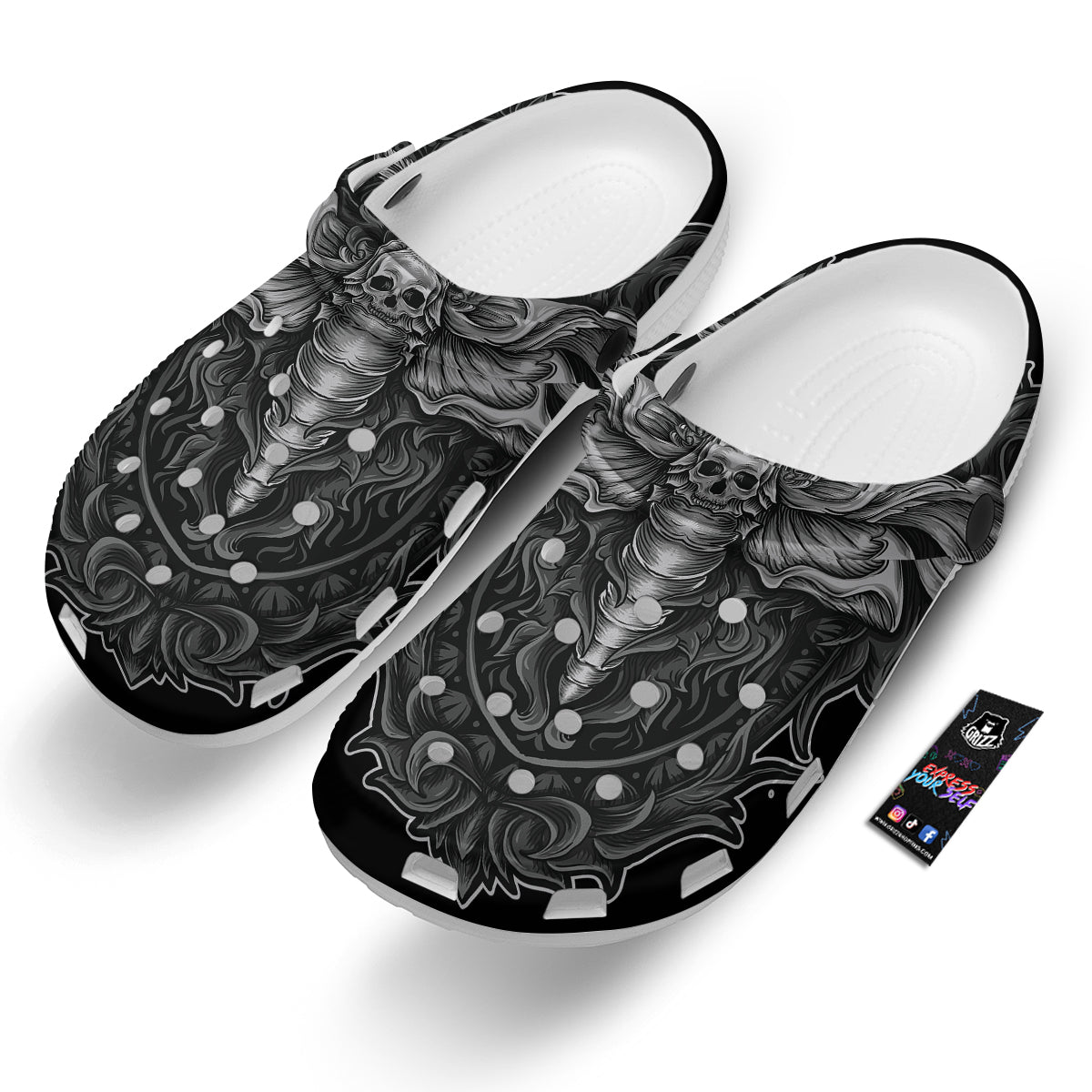 Grey Moth Skull Print Clog-grizzshop