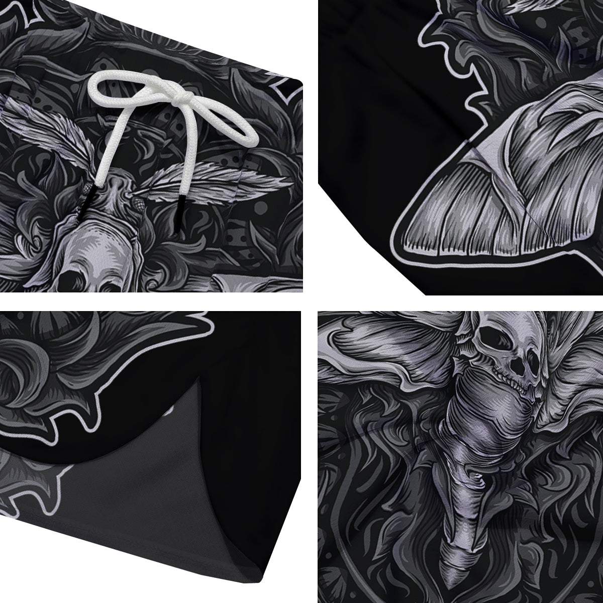 Grey Moth Skull Print Men's Running Shorts-grizzshop